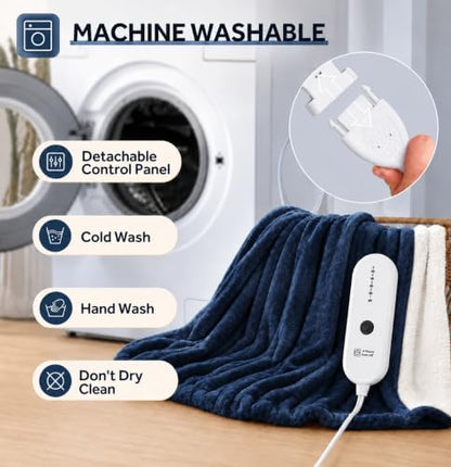 Heated Blanket Electric Blanket Twin Size, Fast Heating & Overheating Protection, Ultra Soft Heated Throw Blanket Twin Size with 5 Heating Levels & 10 Hours Auto Off, 62"x84", Navy Blue