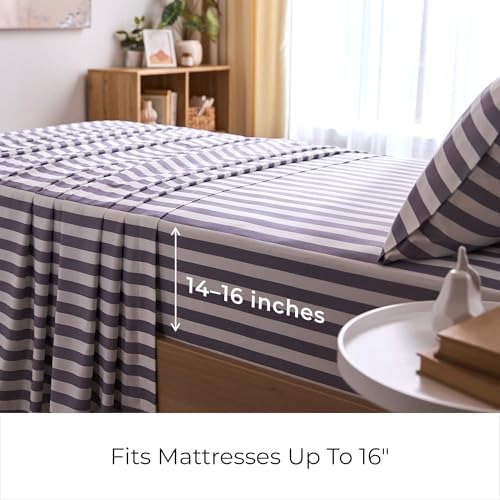 Mellanni Iconic 3-Piece Sheet Set (Twin XL, Oxford Stripe Hazy Lilac)