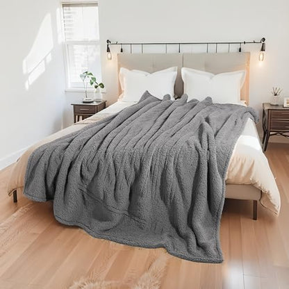 Electric Heated Blanket Queen Size 84"×90" Dual Control, 9 Heating Settings & 1-10Hs Auto Off, Overheat Protect, Double-Sided Plush Sherpa, Couch & Bed, Machine Washable Gifts for Family- Light Gray