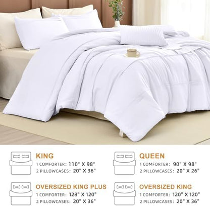 Masaca Oversized King Comforter 128x120,White Pinch Pleat Bedding Comforter,3 Pieces Vintage Farmhouse Lightweight and Soft Boho Bedding Set for All Season