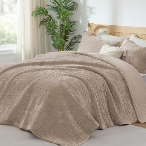 BEDELITE Velvet Quilt Set King Size, Luxury Velvet Comforter Bedding