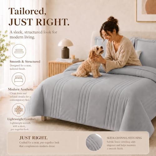 CozyLux Queen Comforter Set French Grey - 7 Pieces Bed in a Bag