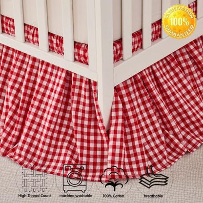 Brandream Gingham Gathered Cotton Crib Skirt for Baby Boy Girl Dust Ruffle