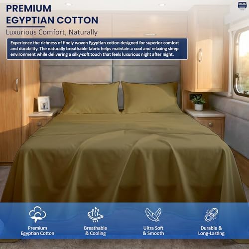 Cottingon 4 Piece RV King Sheets Fits 15" Deep, Egyptian Cotton, Taupe