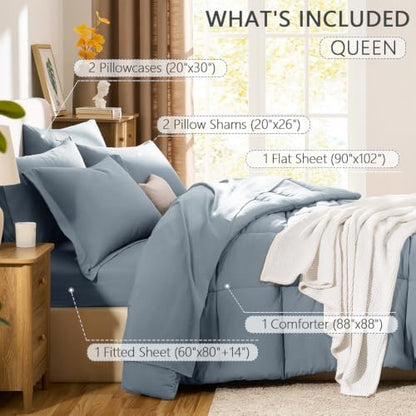 CozyLux Queen Comforter Set, 7-Piece Bed in a Bag, Grayish Blue
