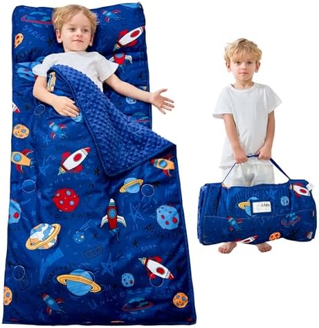 Lasoftan Toddler Nap Mat with Pillow and Blanket, Extra Large Rolled Napping Mats,Slumber Bags for Boys Girls,Kids Sleeping Bag for Daycare, Preschool Travel Camping