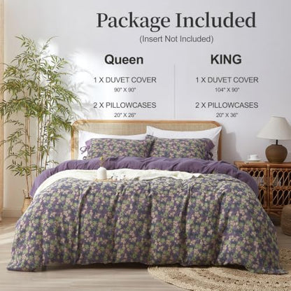 Jacquard Floral Duvet Cover Queen 90"X90" Purple Green Flower