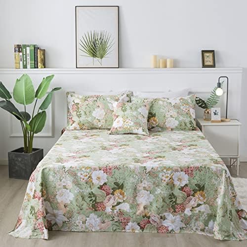FADFAY Shabby Floral Sheets Full Size 100% Cotton Vintage Garden Flower Bed Sheet Soft Girls Women Cottagecore Room Decor Lily Blush Pink Hydrangea Printed Deep Pocket Sheet 17.5 inch
