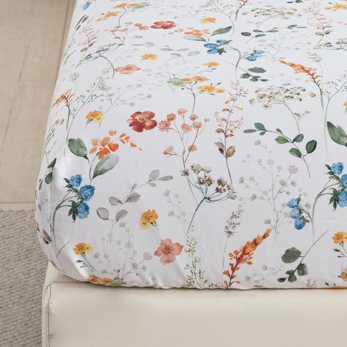 DAUAOTO Twin XL Cotton Sheets Set Printed Bedding Sets, Up to 14" Deep Mattress, Farmhouse Pattern Bedlinen for Twin Extra Long Bed, Botanical Garden