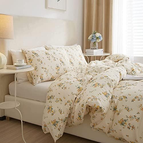LifeTB Chic Garden Floral Twin XL Soft Cotton Yellow Floral Bedding Sets Cottagecore Botanical Comforter Cover with Zipper Closure