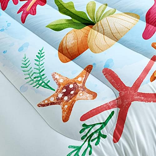 HOSIMA Axolotl Bedding Set for Kids Room Decor,Cartoon Axolotl Starfish Pattern Kawaii Bedding Set,Queen Comforter Set for Girls Child Boys,Cartoon Sea Animals Comforter Twin with 2 Pillowcase.