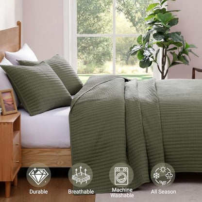 Oversized King Quilt-Olive Green Lightweight Bedspreads Quilt Bedding Set