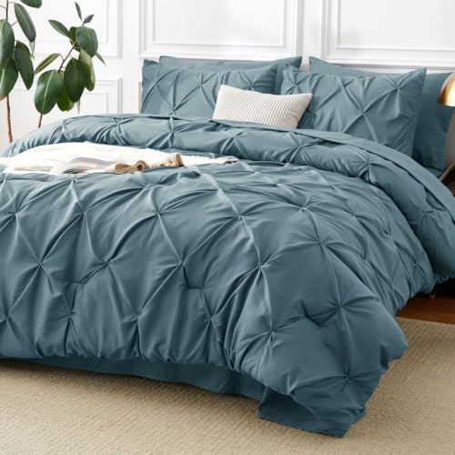 CozyLux Oversized King Comforter Set Mineral Blue, 7 Pieces Bed in a Bag