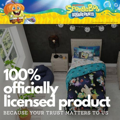 Spongebob Squarepants Kids Halloween Bedding 5 Piece Super Soft Cozy Reversible Comforter and Sheet Set with Sham, Twin, (Officially Licensed Product) By Franco