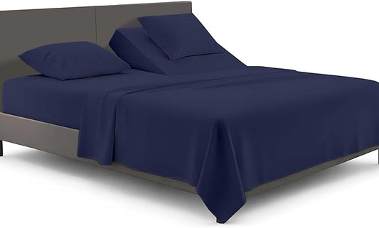 SGI bedding Adjustable Split Head Flex Top Queen 36" Microfiber Sheet Set – Ultra Soft, Cooling & Deep Pocket 15” Fitted, 4-Piece Breathable & Durable Bedding Set for Split Queen Beds -Navy Blue