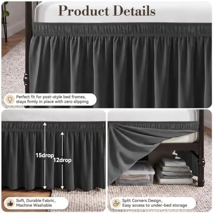 RIMELA Bed Skirt with Split Corners, King, 18 Inch Drop, Grey