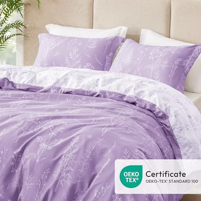 Love's cabin Lavender Full Comforter Set - Full Size Comforter Set, 3 Pieces Cute Floral Bedding Sets for All Seasons,1 Soft Reversible Botanical Flowers Comforter and 2 Pillow Shams
