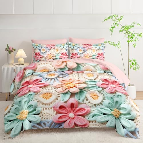 7 Piece Colorful Floral Comforter Set Queen Size，Queen Size Teen Girl Floral Bedding Set，(1 Comforter, 1 Flat Sheet, 1 Fitted Sheet, 2 Pillowcase and 2 Pillow Sham)