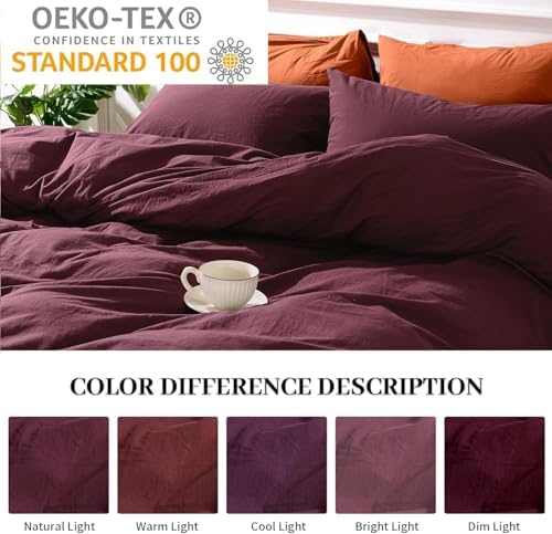 NEXHOME PRO Duvet Cover Set 100% Washed Cotton Super Queen, Linen Feel 3 PCs Home Bedding Set with Zipper Closure,Breathable, Organic Natural Duvet Cover 9098