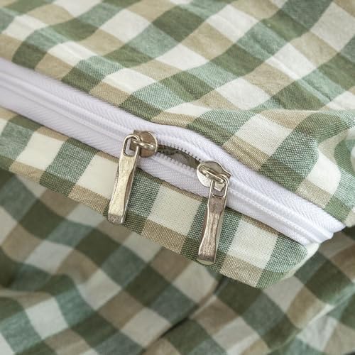 Mucalis Green Gingham Duvet Cover King Plaid Duvet Cover Set 100% Washed Cotton Vintage Checkered 3 Piece Grid Bedding Set with Zipper Closure Corner Ties,Durable,Breathable,Easy Care