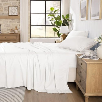 ROSE&RISY White Twin Sheet Set, Pre-Washed Brushed Cotton-Like Microfiber, 3 Pcs Soft Breathable Sheet Set Twin,Fade Resistant, Includes 1 Fitted Sheet, 1 Flat Sheet, 1 Pillowcases (White, Twin)