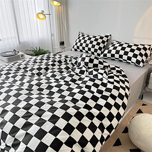 Wellboo Black Plaid Comforter Queen Black and White Checkerboard Grid Bed