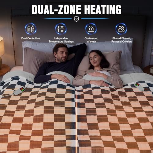 Electric Blanket Heated King Size, 90"X100" Dual Control, Navy Blue