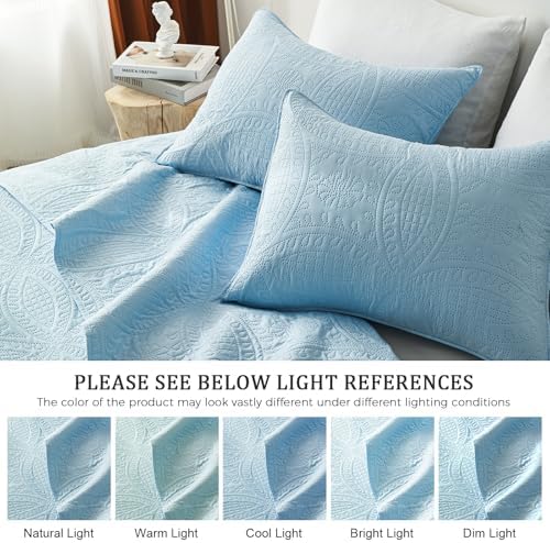 akkialla Twin Quilt Bedding Set,Sky Blue Ultrasonic Quilt Set,Lightweight Soft Bedspread Coverlet,Modern Style Coin Pattern Bed Cover for All Seasons,2 Piece(1 Quilt,1 Pillow Sham)