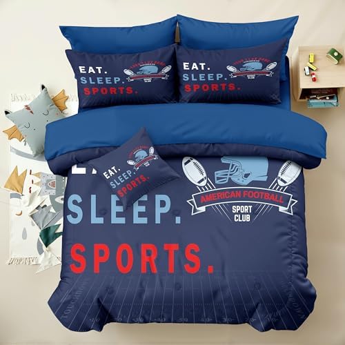6pc Football Bedding Set for Boys,Queen Size Comforter Sets for Teen,Kids Comforter Set with 1 Quilt+1 Flat Sheet+1 Fitted Sheet+2 Pillowcases+1 Cushion Cover(Football-K Queen)