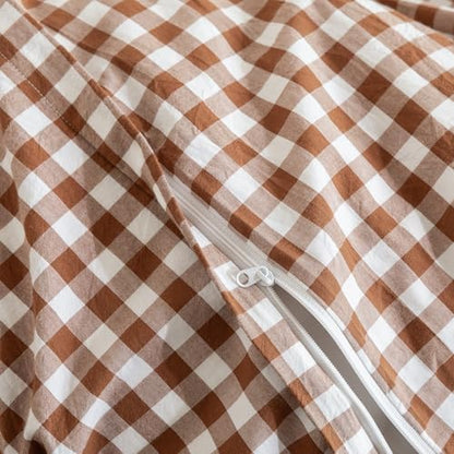 JIYUAN King Washed Cotton Duvet Cover Set, 3-Piece,Classic Gingham