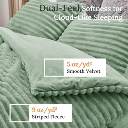 Sasttie Fluffy Twin/Twin XL Comforter Set, 2 PC Soft Fleece Bedding, Sage