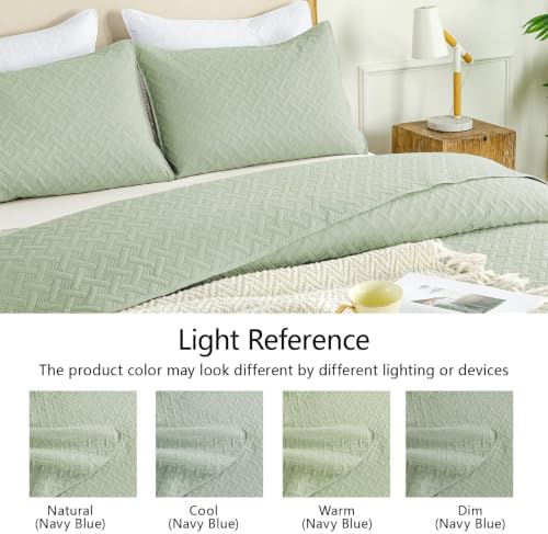 FLYMME Oversized King/California King Quilt Set 118"x106", Sage Green 3-Piece Floor-Length Bedspread, Premium Microfiber Lightweight Coverlet for King/California King Bed (1 Quilt, 2 Shams)