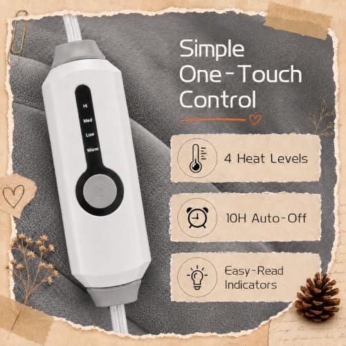 ReyyNio Electric Heated Blanket Twin Size 62"x84", 10H Auto-Off, Light Gray