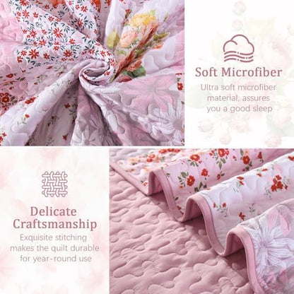 Mybedsoul Boho Quilt King Size, Patchwork Bedding Set, Pink White