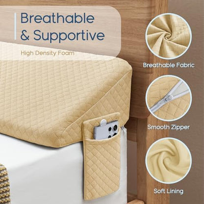 Homemate Twin Size（39"x10"x6"） Bed Wedge Pillow for Headboard - Upgraded Bed Gap Filler Twin Between Mattress and Headboard - Wedge Pillow headboard - Khaki