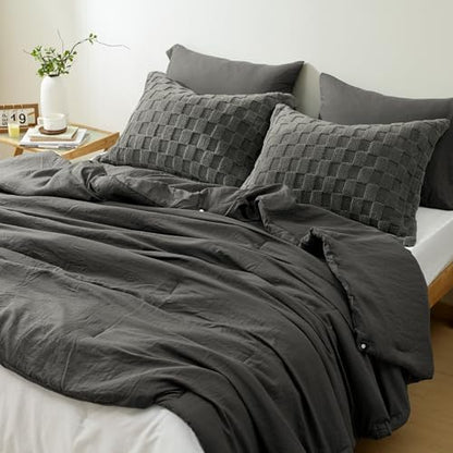 HIG 4pc 2-in-1 King Comforter Set with Detachable Fluffy Blanket, Dark Gray
