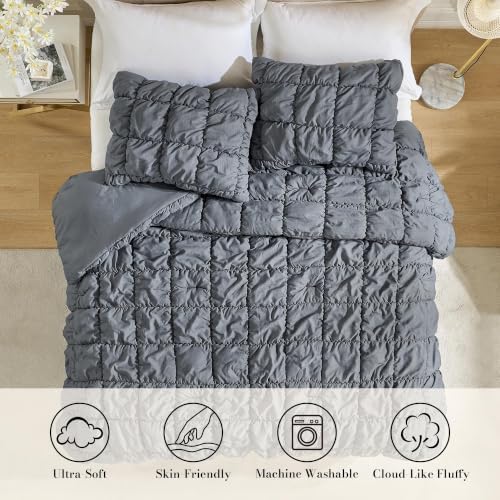 Amélie Home Queen Bubble Comforter Set, Soft, Charcoal Grey, 3-Piece
