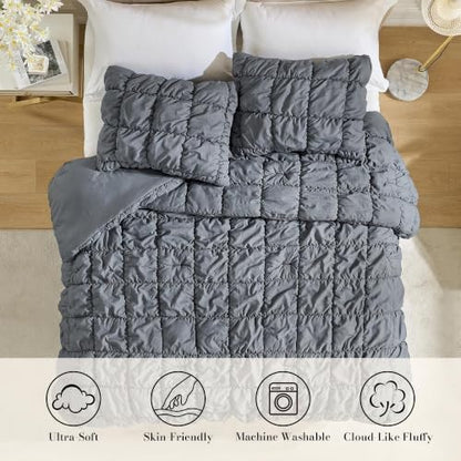 Amélie Home Queen Bubble Comforter Set, Soft, Charcoal Grey, 3-Piece
