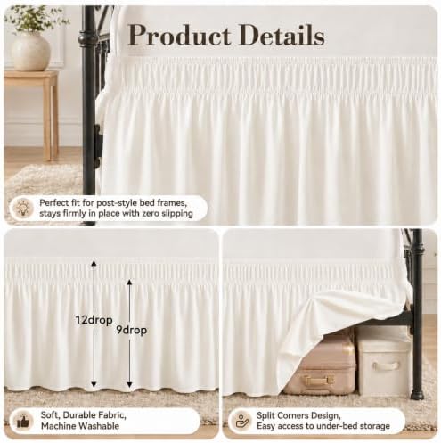 RIMELA Bed Skirt with Split Corners, Queen, 12 Inch Drop, Ivory