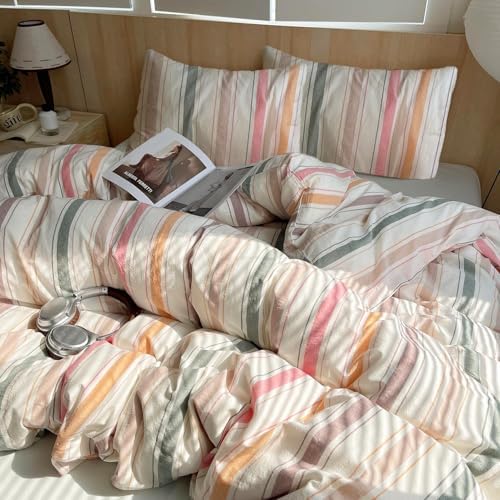 mixinni Pastel Rainbow Stripes Comforter Set King 3 Piece - Striped Bedding Set with Fluffy Comforter & 2 Pillowcases, Lightweight All Seasons, Sweet Boho Aesthetic for Girls Women Teens