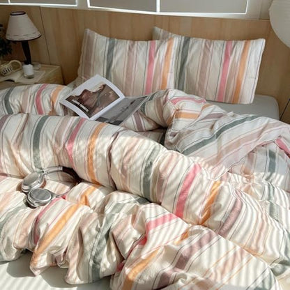 mixinni Pastel Rainbow Stripes Comforter Set Twin XL 3 Piece - Striped Bedding Set with Fluffy Comforter & 2 Pillowcases, Lightweight All Seasons, Sweet Boho Aesthetic for Girls Women Teens