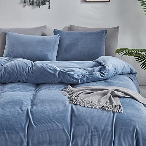 Wellboo Blue Velvet Comforter Sets Full Boys Men Lake Blue Fluffy Bedding