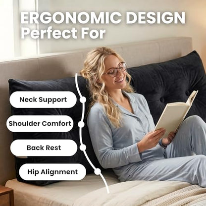 Arlee Memory Foam Headboard Pillow, Lumbar Support, Boucle, Black, Twin