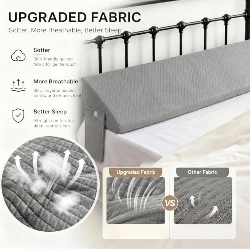 King Bed Wedge Pillow for Bed Headboard Gap Filler Light Grey