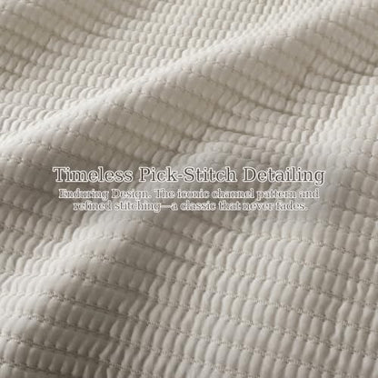WDCOZY Queen Size Pick Stitch Quilt Set, 3 Pieces 90x90 inches, Beige
