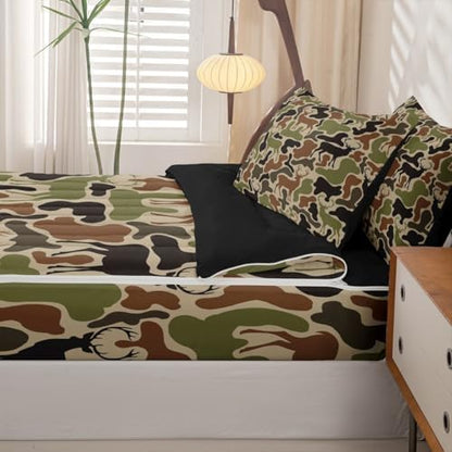 Feelyou Camo Deer Hunting Comforter Set Twin Size Kids Boys Bed in a Bag
