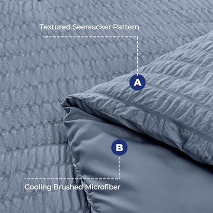 HYMOKEGE Nordic Blue California King Comforter Set Seersucker 7 Pieces, All Season Luxury Bed in a Bag for Bedroom, Bedding Set with Comforter, Sheets, Pillowcases & Shams