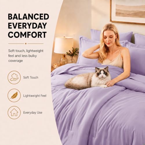 CozyLux Queen Comforter Set Lavender, 7 Pieces Bed in a Bag