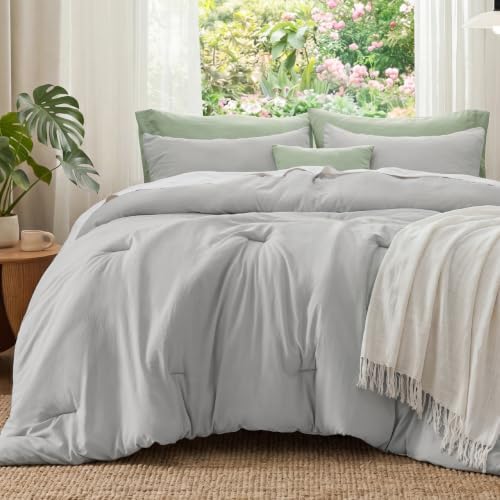 Bedsure Queen Comforter Set Prewashed Soft Bedding 3Pcs Silver Grey 90"x90"
