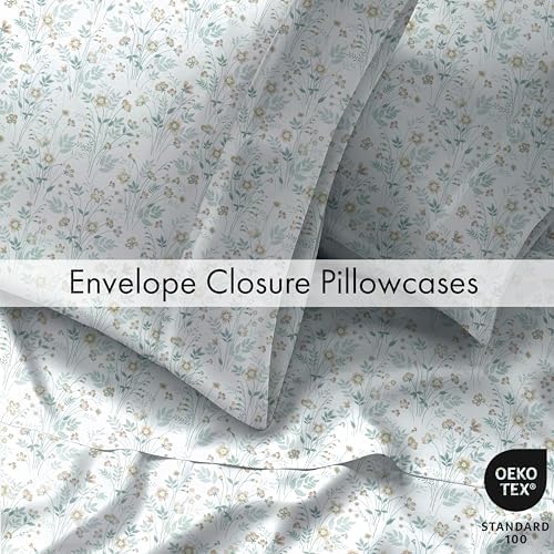 RUVANTI 100% Cotton Twin Sheets, Percale Twin Sheet Set, Fleur & Field